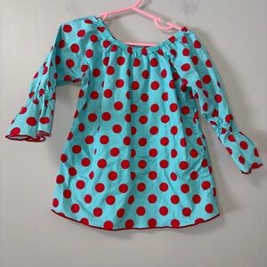 Cheeky Banana Blue Red Polka Dot Dress Girls 3T Boutique Puffy Sleeve